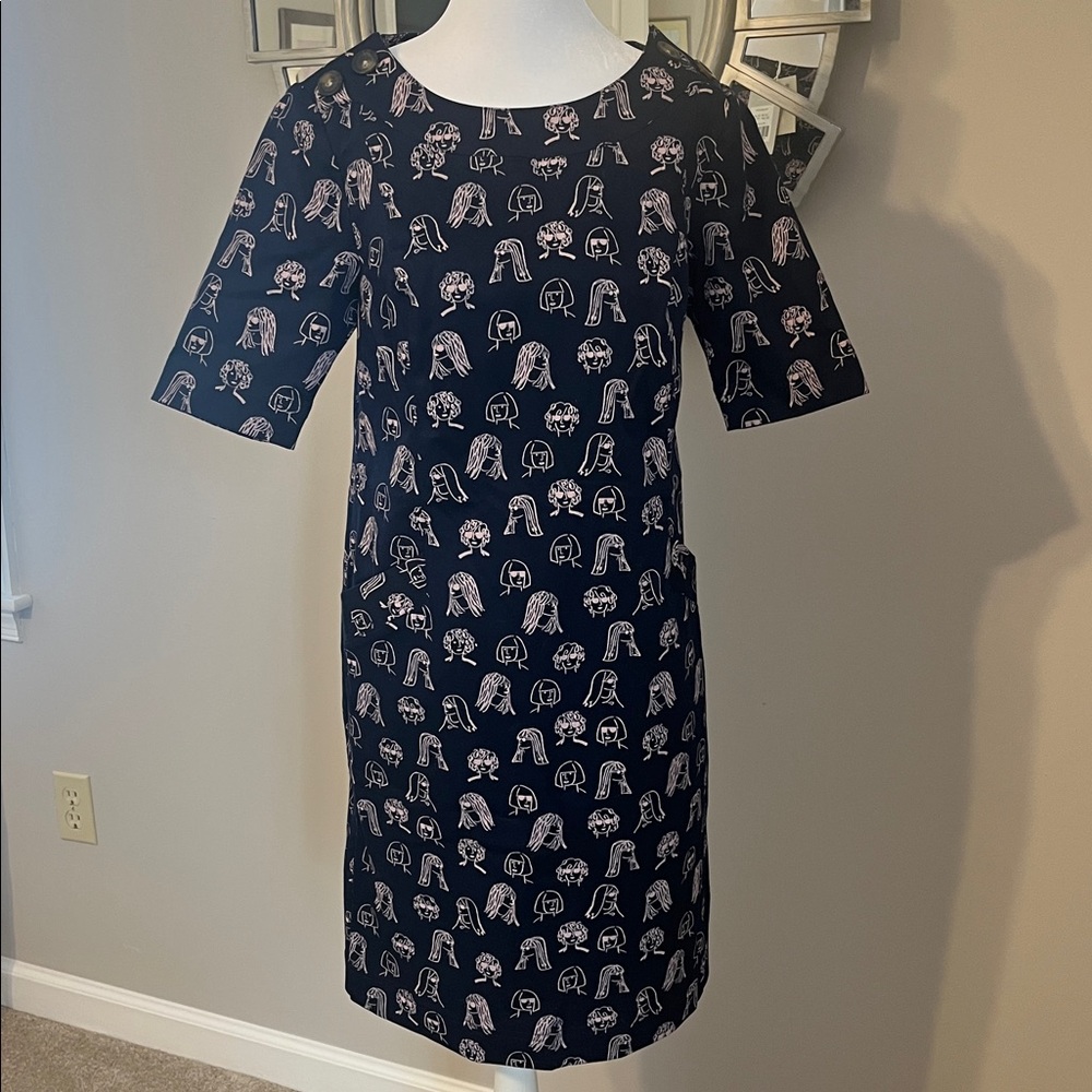 NWT Boden Iona Button Detail navy blue cotton blend "Chit Chat" shift dress